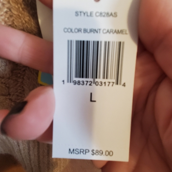 CECE NWT BURNT CARAMEL CARDIGAN SWEATER. PUFFED SLEEVES. JEWELED . Large - Picture 5 of 8